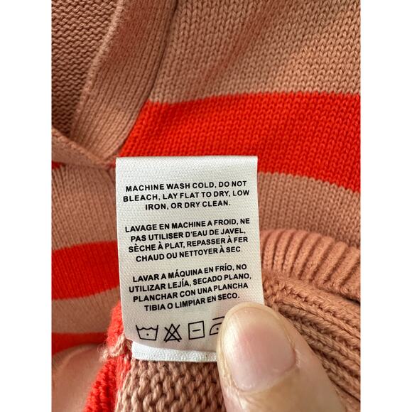 VELVET BY GRAHAM & SPENCER Striped Polo Sweater Tan Red Cotton Cashmere | XS - Picture 7 of 7